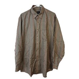 Jos A. Bank Traveler Collection Men's L Brown Plaid Long Sleeve Button-Up Shir